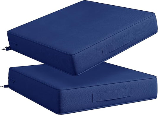 Codi Outdoor Cushions for Patio Furniture 24x24 Inch, Waterproof Chair Seat Cushion with Handles & Adjustable Straps, Fade Resistant - Set of 2, Navy Blue