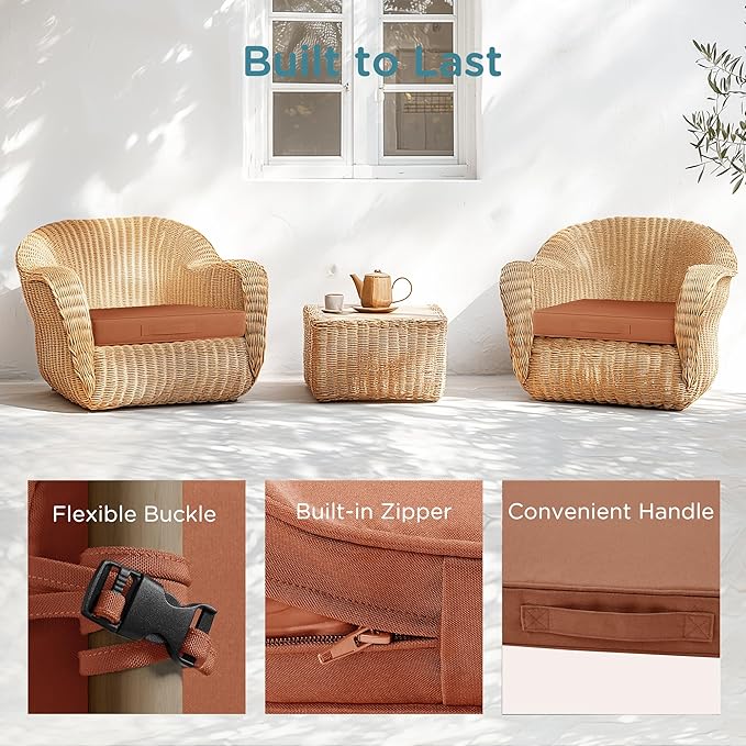 Codi Outdoor Chair Cushions 19x19 Inch, Waterproof Seat Cushion for Patio Furniture with Handles & Adjustable Straps, Fade Resistant - Set of 2, Spice