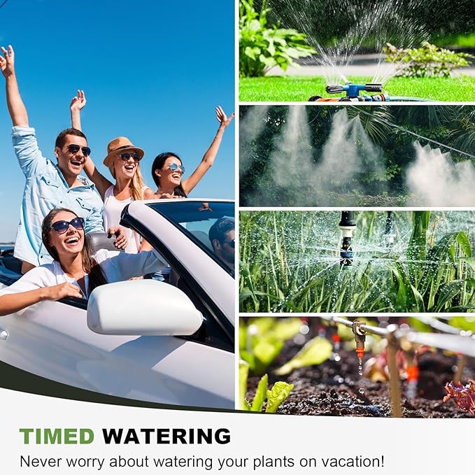 4 Outlet Sprinkler Timer, Programmable Garden Hose Timer with Rain Delay, Manual& Automatic Watering System, Waterproof Gardening Supplies Irrigation Controller for 4 Separate Water Zones