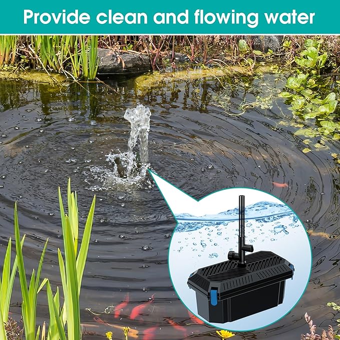 Biling Pond Filter with Water Pump Kits, Koi Pond Filter Box with 660GPH 110V/40W Pond Pumps for Outdoor Ponds, Pond Fountain Kit for Garden Water Tank Waterfall
