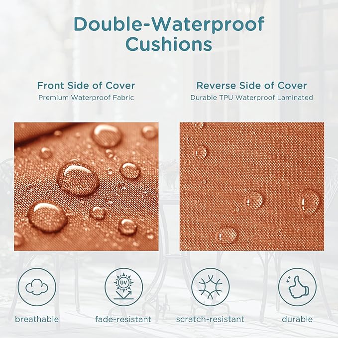 Codi Outdoor Seat Cushions for Patio Furniture 22x22 Inch, Waterproof Chair Cushion with Handles & Adjustable Straps, Fade Resistant - Set of 2, Spice