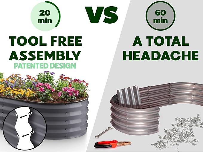 Galvanized Raised Garden Beds Outdoor // 4×2×1 ft (2-Pack) Planter Raised Beds for Gardening, Vegetables, Flowers // Large Metal Garden Box (Gray) // Patented Tool-Free Design