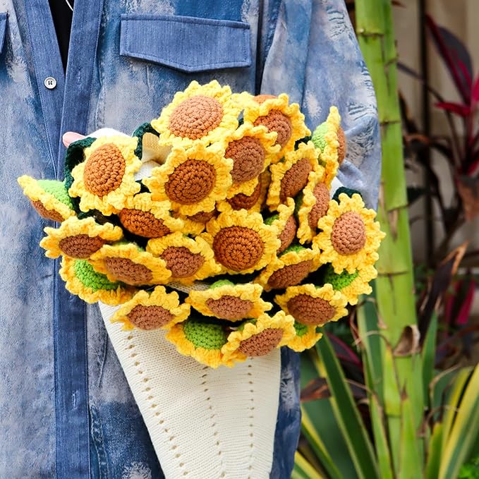 Sunflower Gifts for Women-Teacher Appreciation Gifts-Sunshine Teacher Friend Mom Sister Grandma Birthday Retirement Gifts,Thank you,Get well, Sunflower Crochet Flower Bouquet Blanket 43 Inches