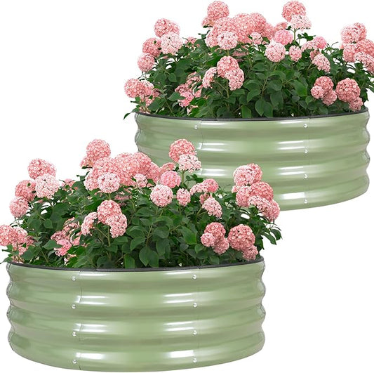 Galvanized Round Raised Garden Bed Outdoor-2Pack Raised Beds for Gardening| Metal Planter Box 3x3x1FT, Green