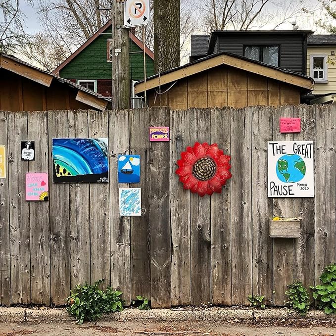 EASICUTI Red Sunflower Metal Flowers Wall Decor Metal Wall Art Decorations Hanging For Indoor Outdoor Home Bathroom Kitchen Room Bedroom Living Room Garden Patio Porch 12 Inch