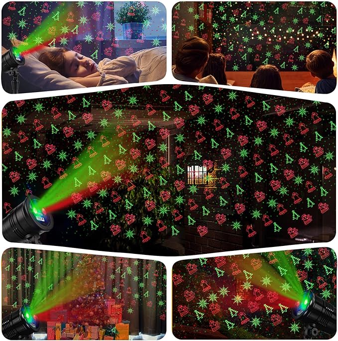 Christmas Laser Lights Outdoors Decoration Projector Light Waterproof LED Star Show for Xmas Decor House Home Yard Garden Patio Wall Indoor, Red and Green with Wireless Remote