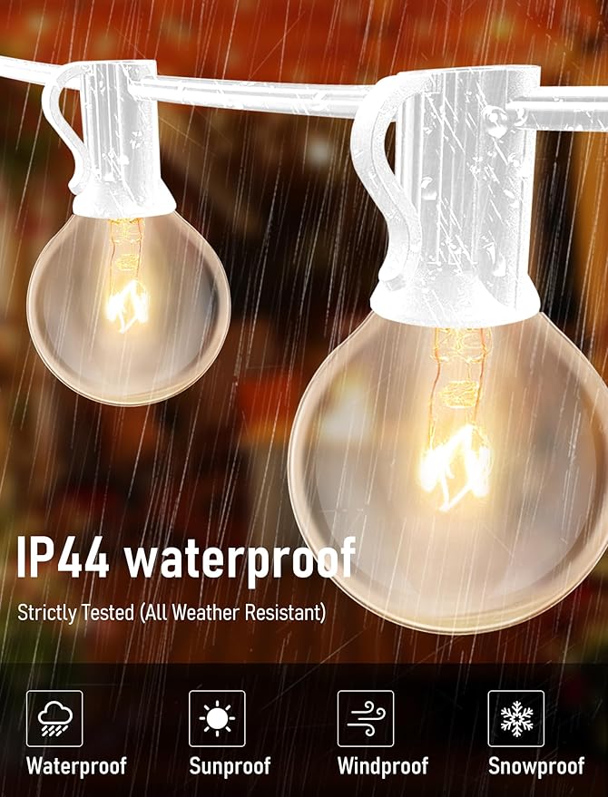 G40 100FT Globe String Lights with 102 Clear Bulbs Indoor Outdoor Patio, Market, Cafe, Garden, Birthday, Wedding Backyard String Lights-5 Watt/120 Voltage/E12 Base -White Wire