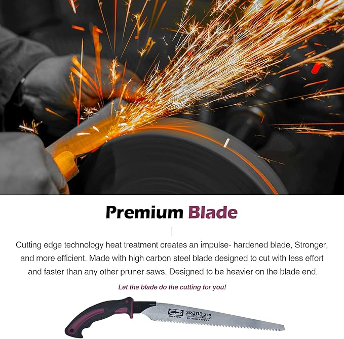 CustomGrips Professional 10.5 Inch Handle Saw, Ideal for Pruning, Horticulture, Tree Trimming, Camping, Gardening, Carpentry with Study High Plated Blade, Replaceable. [Carry Case Included] Large