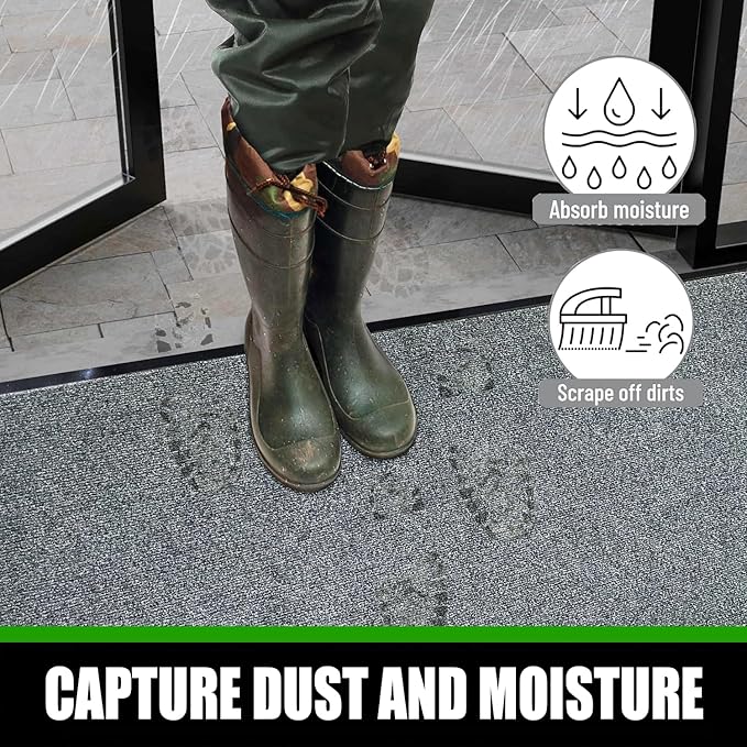 Commercial Grade Entrance Mat 3x5Ft Brush Step Entrance Rug with Striped Pattern&Rubber Border Indoor Outdoor Low Profile Rubber Entry Carpet Mat for Hallway,Home,High Traffic Area