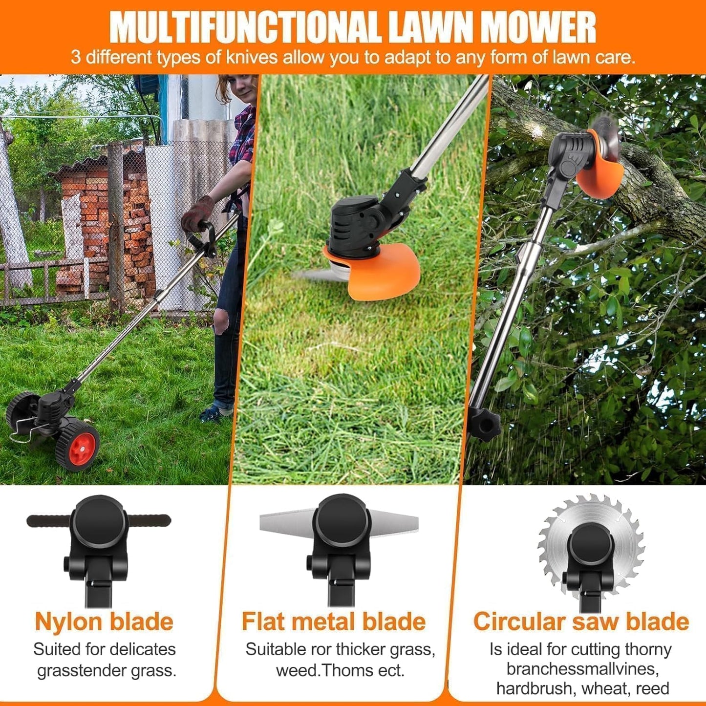 Cordless Weed Wacker Battery Powered Electric 21V 4.0Ah,Weed Wacker Battery Operated Grass Trimmer/Brush Cutter/String Trimmer/Lawn Edger, Weeder Tool for Lawn Garden Pruning/Trimming