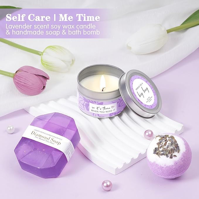 Birthday Gifts for Women Self Care Get Well Soon Gifts, Lavender Relaxing Spa Gift Basket - Care Package w/ Luxury Flannel Blanket & 40 oz Tumbler, Mother's Day Christmas Gift for Mom Her Wife Sister