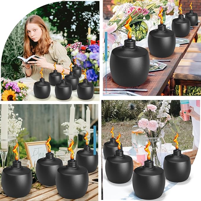 4-Pack Citronella Tabletop Torches, 21.5 oz Table Top Torches for Outdoor, Metal Oil Burner Candles, Garden Torches with Fiberglass Wick for Yard, Patio, Deck, Garden, Party, Landscape