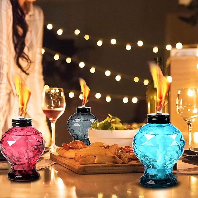 4 Pack Glass Table Torch,Citronella Glass Table top Torches with Wick and Cap for Outdoor,Refillable Torches Landscape Lanterns Torches for Yard Patio Christmas Garden,Party Decor