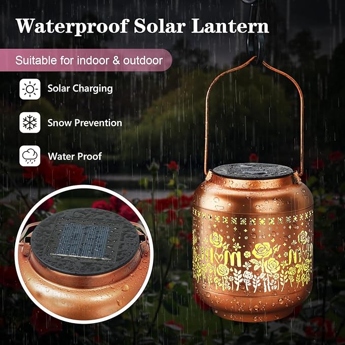 Gifts for Mothers Day Mom Women Grandma Solar Lantern Outdoor Waterproof Rose Flowers Garden Decor Hanging Solar Lights Yard Decorations Outdoor, Birthday Gifts for Mom, Backyard, Patio, Porch