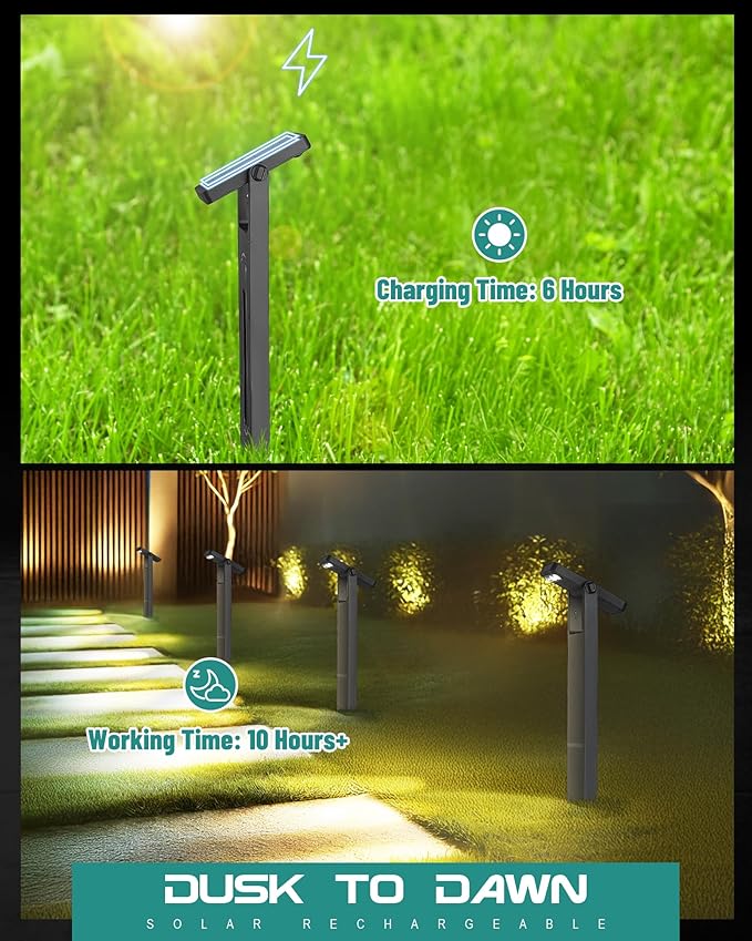 6 Pack Solar Pathway Lights Outdoor, 3 Color Temperature Path Lights Solar Powered, 360 Degree Adjustable, IP65 Weatherproof for Garden, Lawn & Driveway Decor, YL4079-6