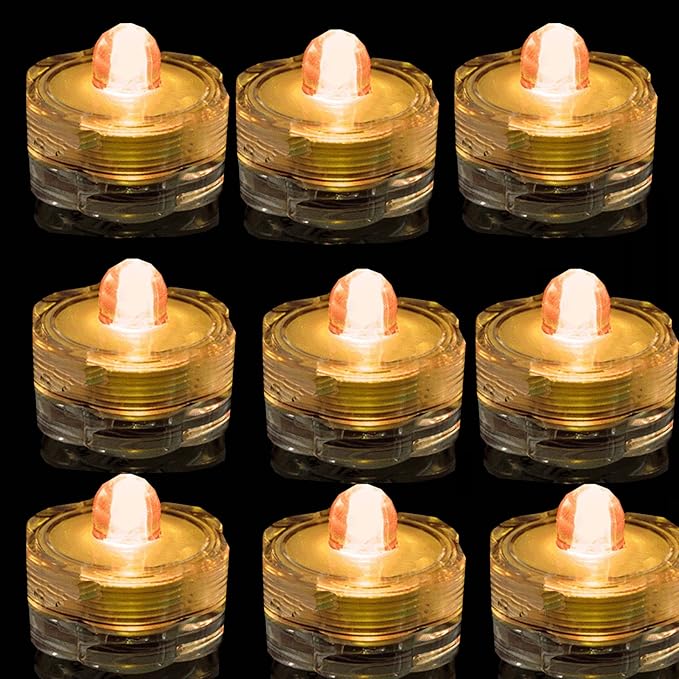 Bright LED Floral Tea Light Submersible Lights for Party Wedding (Amber, 30 Pack)