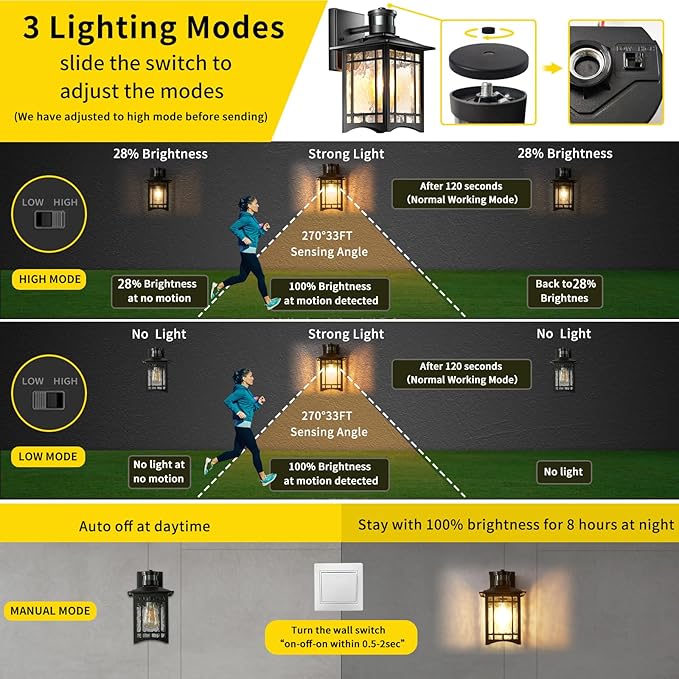 Bronze Outdoor Motion Sensor Lights - Dusk to Dawn Lighting Fixture for Outside House Exterior - Wall Mount Porch Lantern with Yard Front Motion Detector - Garage Patio Anti-Rust Light