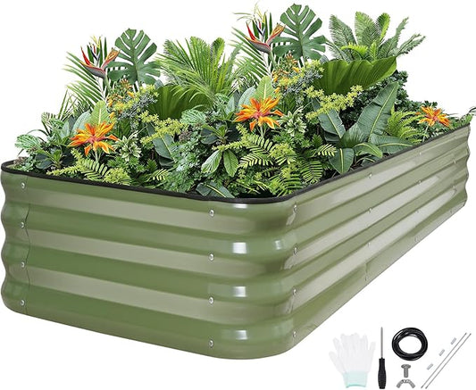 5-in-1 Adjustable Raised Garden Bed Kit | Galvanized Planter Boxes for Vegetables, Flowers | 12" Tall, Multiple Sizes (8x3x1ft, 9x2x1ft, 10x1x1ft, 6x5x1ft, 7x4x1ft) | Outdoor Metal Raised Bed, Green