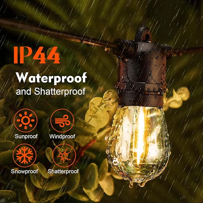 36 Pack S14 LED Bulbs for Outdoor String Lights, Shatterproof Replacement Edison Bulbs for Patio String Lights Outdoor Waterproof, Warm White 2200K, Dimmable, E26 Standard Base