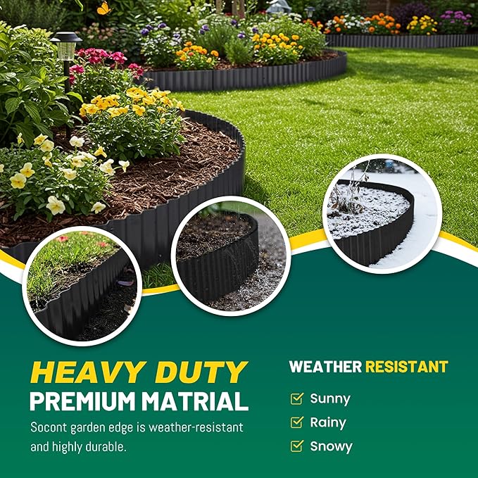 Corrugated Metal Garden Edging, 8"×20Ft Durable Landscape Border for Garden, Lawn, Flower Beds and Paver Edging (Black)