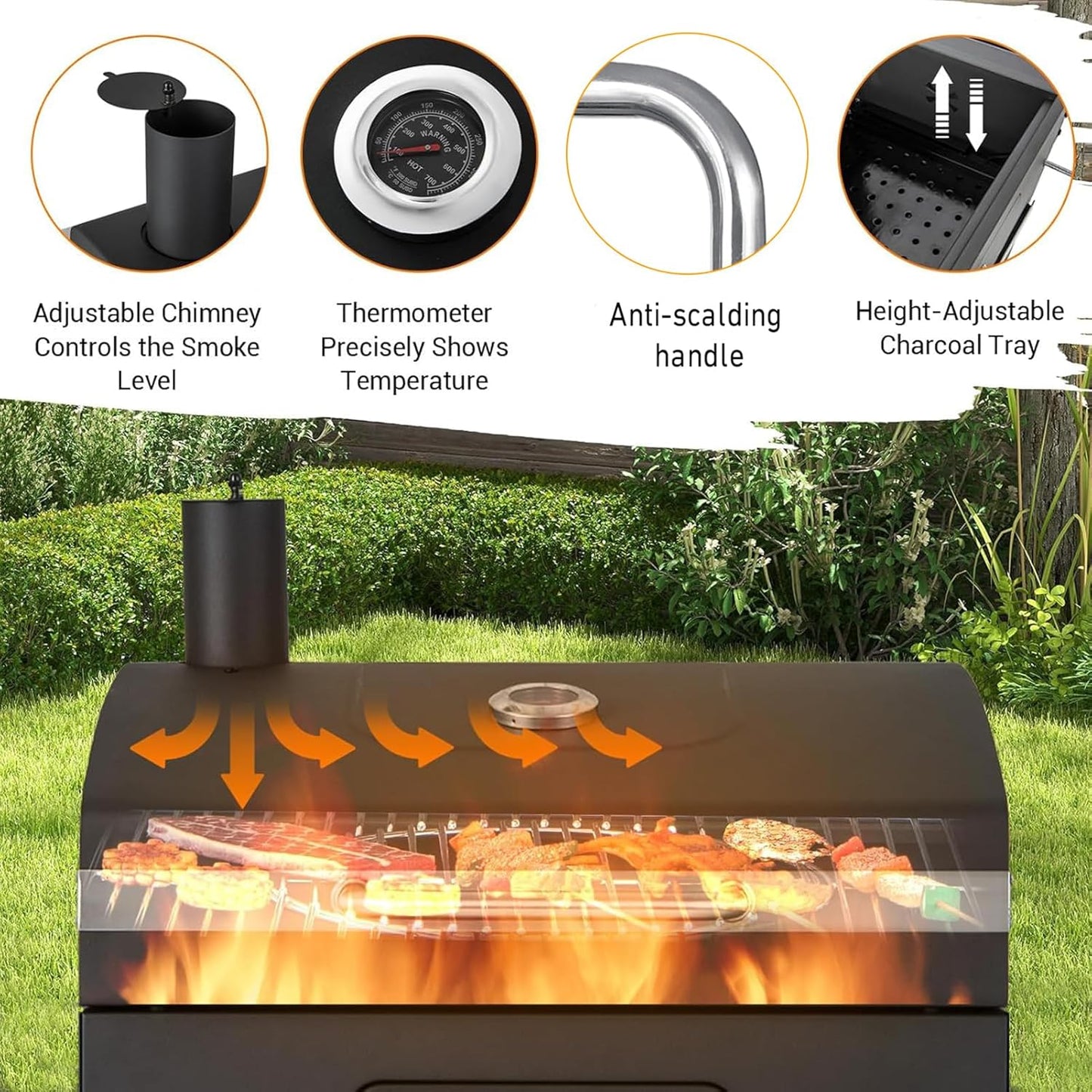 Built In Charcoal Grill Large Charcoal BBQ Grills with 480 Square Inches Oversize Cooking Area, Outdoor Cooking Grill with Charcoal Trays for Backyard, Patio and Parties