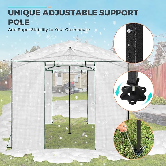 EAGLE PEAK 12x8 Portable Walk-in Greenhouse, Pop-up Indoor Outdoor Garden Green House, Zippered Doors and Windows, PE Cover, White