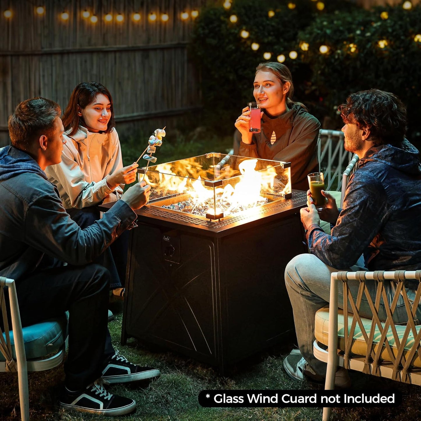 BALI OUTDOORS Gas FirePit Table, 28 inch 50,000 BTU Square Outdoor Propane Fire Pit Table with Lid and Blue Fire Glass