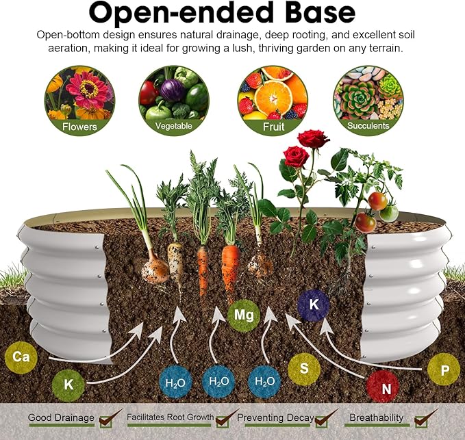 4x2ft Oval Galvanized Raised Garden Bed Kits 16" Tall Outdoor Large Metal Modular Planter Box 9-in-1 Raised Beds for Gardening,Vegetables,Fruits,Flowers & Herbs (White)