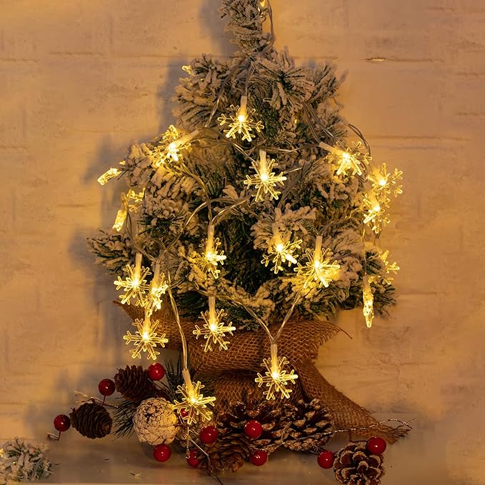 Brightown Solar Christmas Snowflake String Lights 100 LED 39 FT Outdoor Waterproof Fairy Lights with 8 Lighting Modes for Wedding, Party, Tree, Room, Garden, Patio, Yard, Home, Warm White