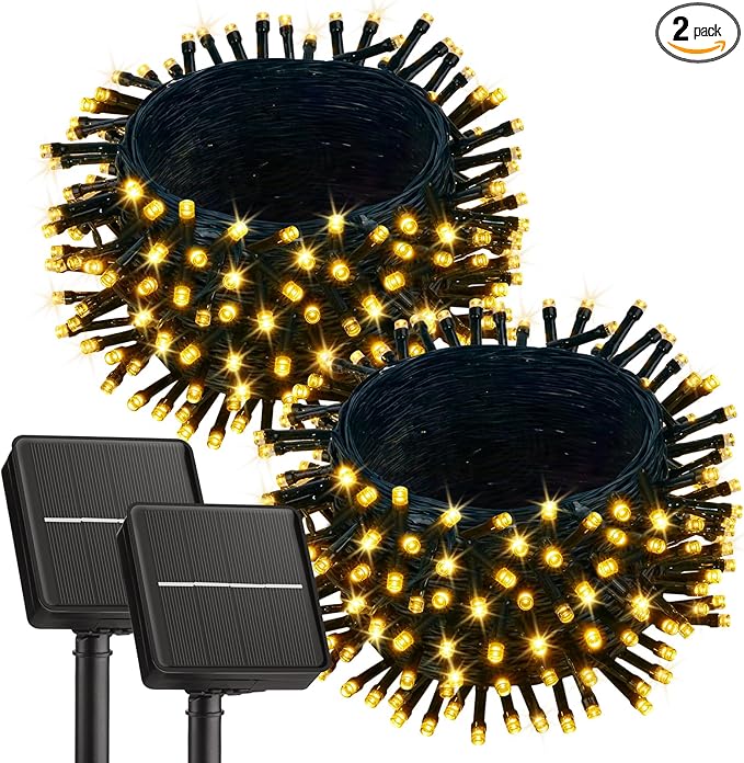 Brightown 2 Pack Solar String Lights for Outside, 92Ft 240 LED Solar Lights Outdoor Waterproof with 8 Modes, Solar Outdoor String Light for Patio Yard Tree Garden Party Decorations, Warm White