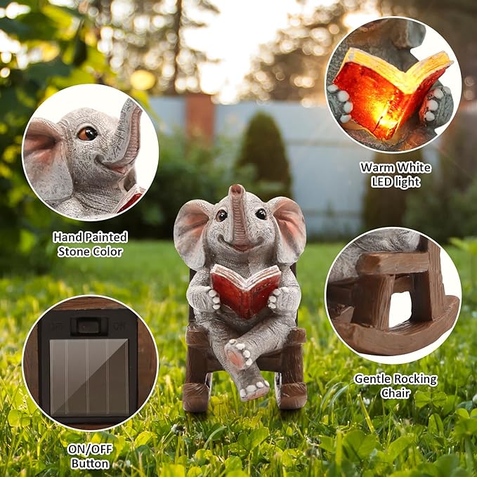 Garden Statues Elephant Outdoor Valentines Decorations Lights, Lucky Miniature Elephant Statue Solar Garden Decor for Patio,Porch,Home Yard Decor Elephant Gifts for Mom,Women, 2.04"x3.34"x3.93"