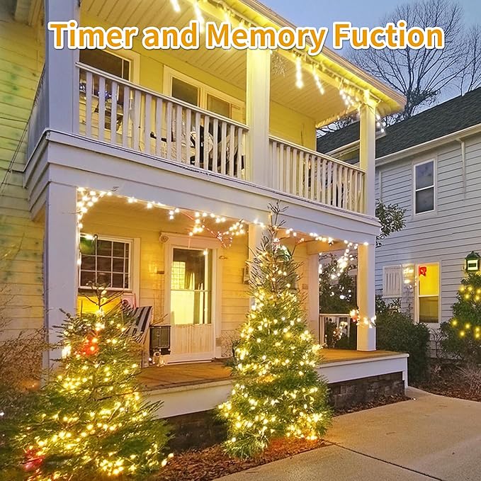 Christmas Tree Light 200 LEDs 73ft Green Cable Wire Fairy String Twinkle Lights Plug in 12 Modes for Xmas Party, Indoor, Outdoor, Garden, Wedding, Home Decoration (Warm White)