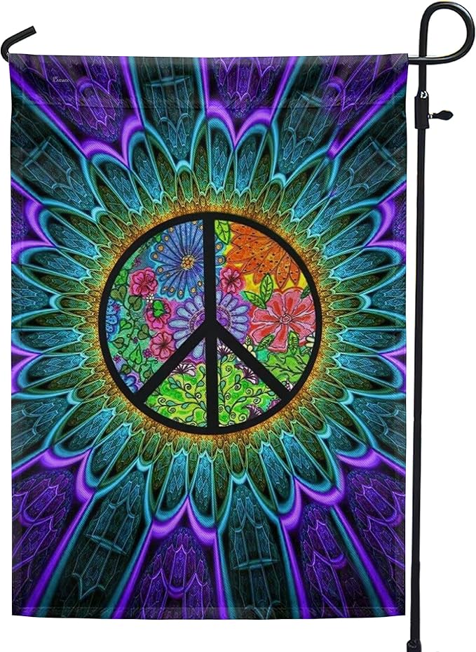 FLAGWIX Peace Hippie American Flags - Sunflower Decor, Garden Flag 12x18, Peace Sign Flags, Decorations Outdoor, A Little Something To Brighten Your Day Flag - Double Sided Heavy Duty Canvas Flags