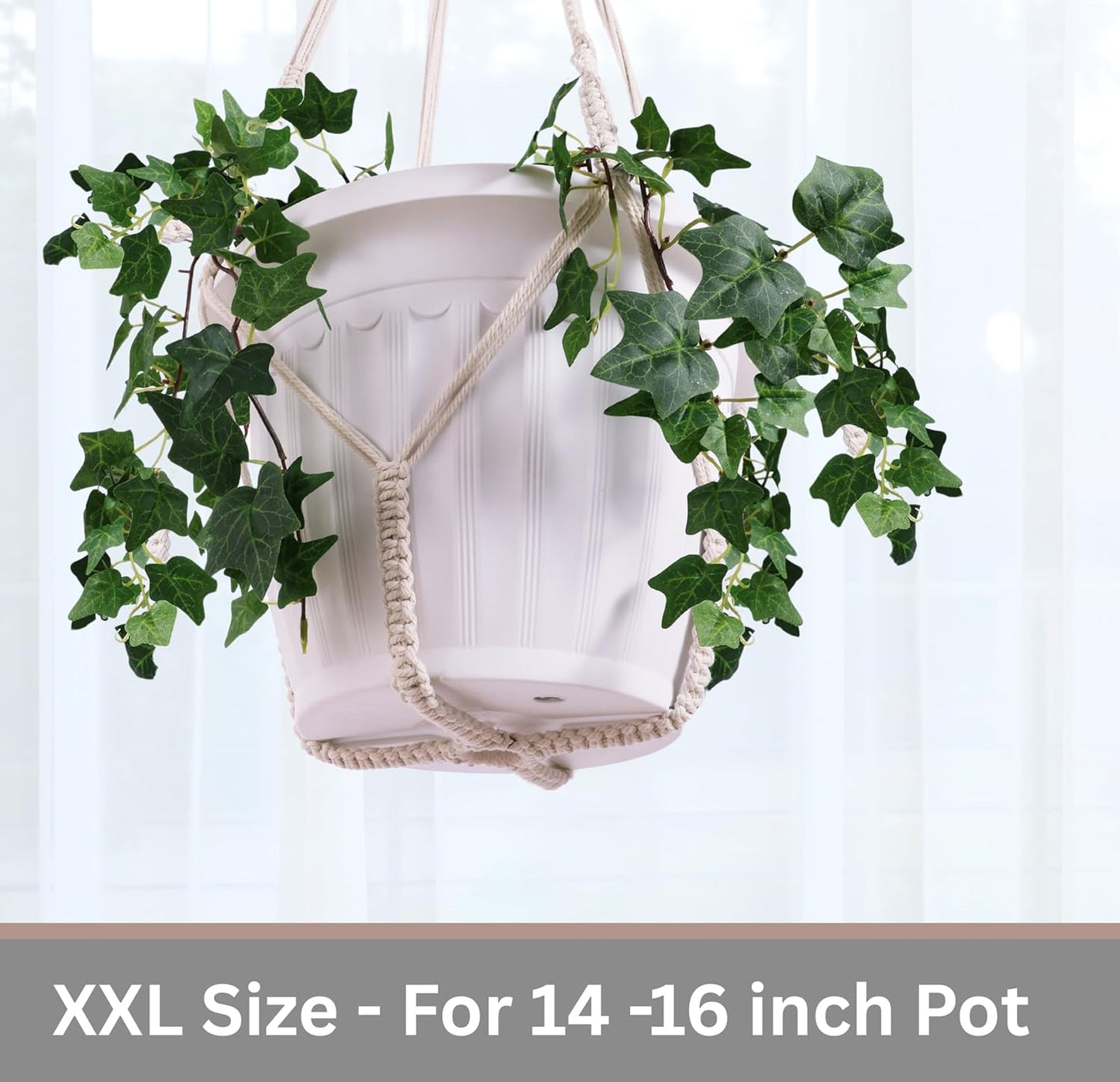 Giant XXL 55 Inches Macrame Planter Hanger Large for 15 inch Pot + Swag Hook | Extra Large Hanging Planter for Indoor Plants | No Pot/Plant Included (XXL Black)