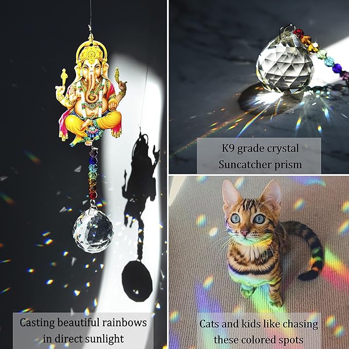 Elephant God Prism Suncatcher Hindu Ganesha Protection Charm Decor Window Garden Wall Hanging Crystal Pendant