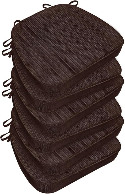 Chair Cushions for Dining Chairs, Indoor Chair Cushions with Ties，Waterproof Chair Pads Set of 6, Brown, 17x16x2.5 Inch