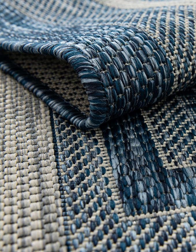 Unique Loom Outdoor Border Collection Area Rug - Soft Border (10' Round Blue/Ivory)