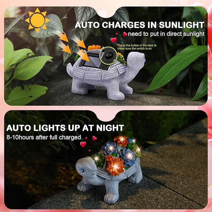 Eletorot Solar Turtle Garden Outdoor Statues: Outdoor Decor for Gardening Patio, Backyard, Yard, Birthday Gifts for Women Grandma Mom