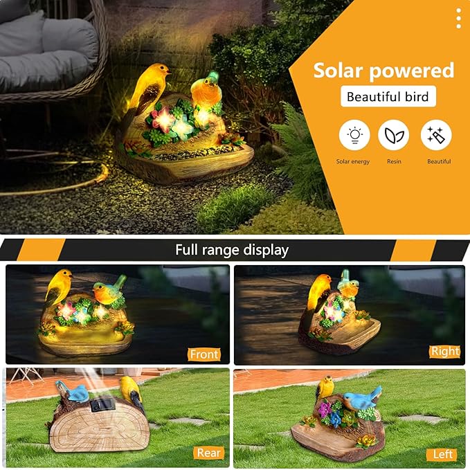 Gifts for Mom Solar LED Light Bird Statue Garden Art Decorations Balcony Bird Feeder Resin Stone Sculptures Women's Succulent Night Lights