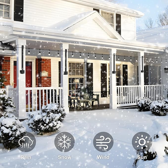 Suchtale 4 Pack 2.8 FT String Light Poles, Suspension Outdoor Fence Post Lights with Clip and Bracket, Outside String Lights Hanging, Wall Mounting Stand for Patio Garden Backyard Wedding Party, Black