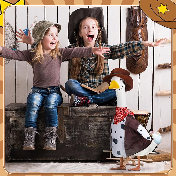 Cowboy Goose Outfits for 23'' High Cement or Plastic Porch Lawn Goose Clothes for Yard(Brown Cowboy)