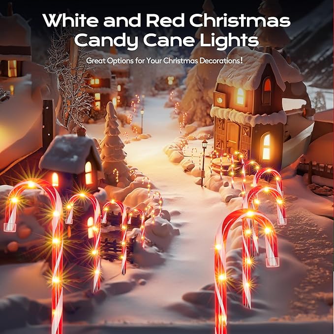 Christmas Candy Cane Lights 12Pcs Christmas Pathway Lights with 72 Count Incandescent Clear Lights, Connectable 12 Inch Pathway Makers Lights for Indoor Outdoor Walkway Patio Yard Lawn Decorations