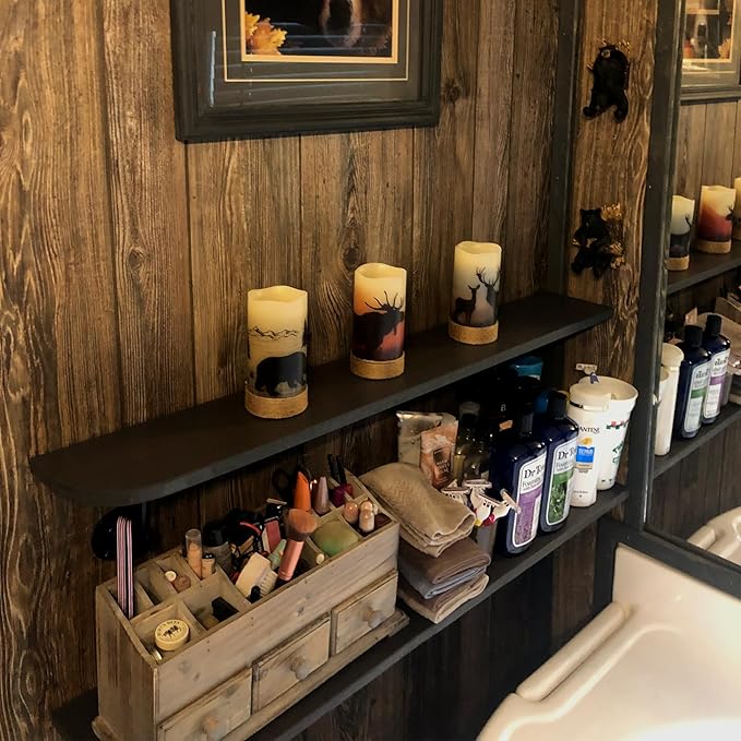 Flickering Flameless Candles with 6H Timer, LED Warm Light Pillar Candles Battery Operated Real Wax with Hemp Rope, Deer, Moose, Bear, Home Table Decoration for Wedding Party