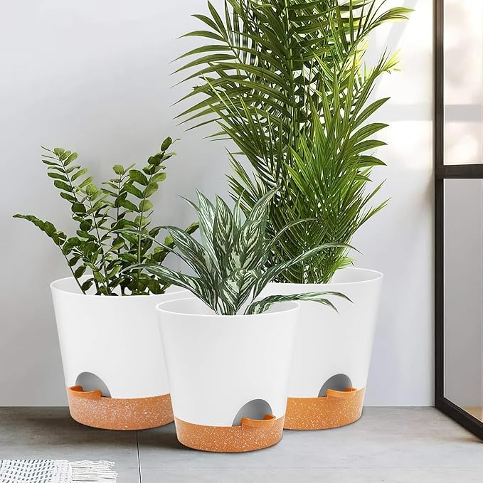 GARDIFE 10/9/8 inch Plant pots, planters for Indoor Plants, self Watering Plant Pot, Flower pots, White