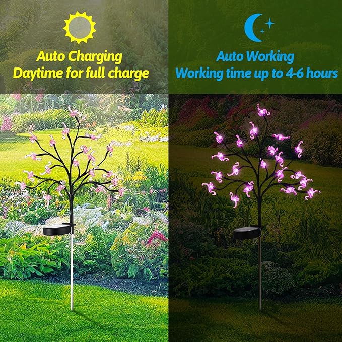 6 Pcs Pink Flamingos Yard Decoration Solar Flamingo Stake Lights Outdoor LED Yard Decorations for Pathway Lawn Patio Walkway Christmas, 29.5" Height