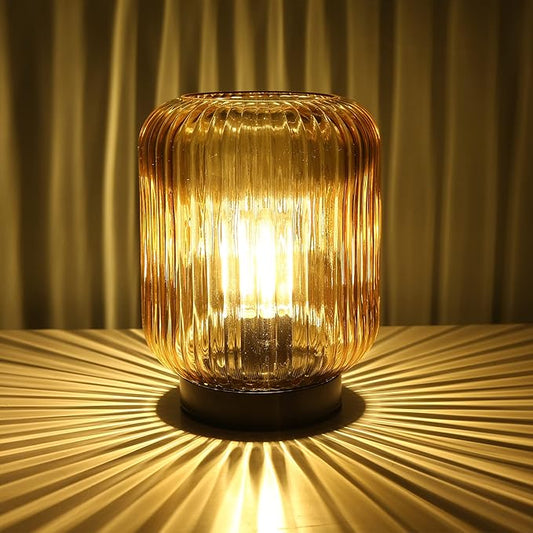 Battery Operated Lamp, Cordless Table Lamps for Home Decor, Battery Powered Nightlight with LED Bulb, Decorative Glass Beside Lamp for Bedroom Living Room-Gold