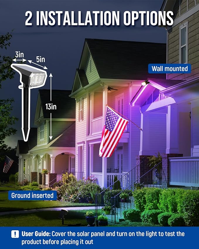 Color Changing Solar Spot Lights Outdoor, 9 Lighting Modes Colored Solar Lights Outdoor RGB, Color Solar Lights Waterproof IP65, Landscape Spotlights for Halloween Christmas Decorations