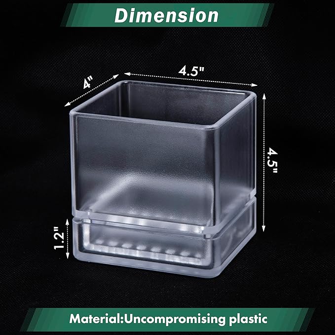 4 Inch Herb Planter Pot, Plastic Planter with Drainage Holes and Saucer, Modern Decorative Gardening Pot for Indoor Plants, Flowers, Herbs, Succulents, Clear, Set of 2, 76-Y-D-2