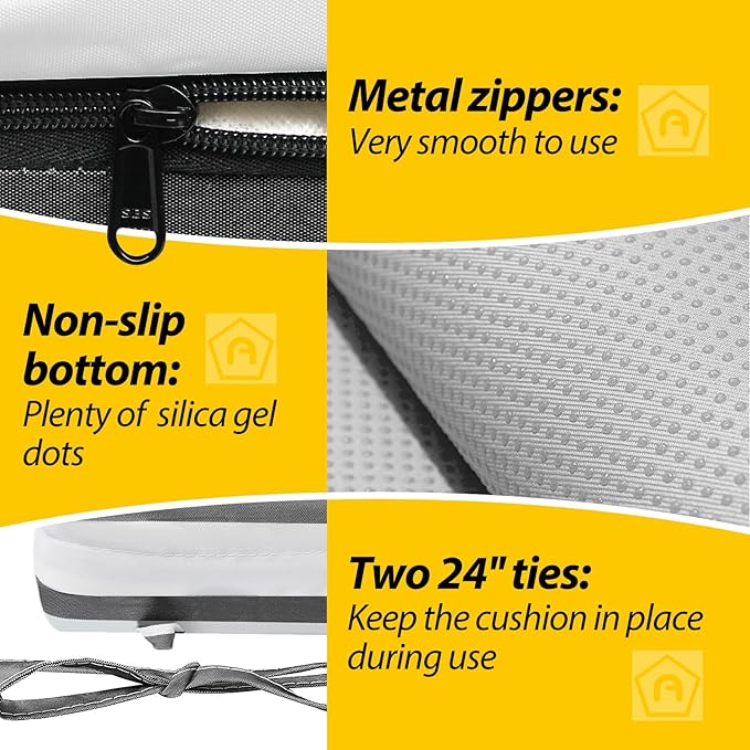 AAAAAcessories Outdoor Seat Cushions for Chairs, Waterproof, Fade-Resistant Patio Furniture Replacement Cushions, 19" x 19" x 3", Set of 2, Gray Cabana Stripe