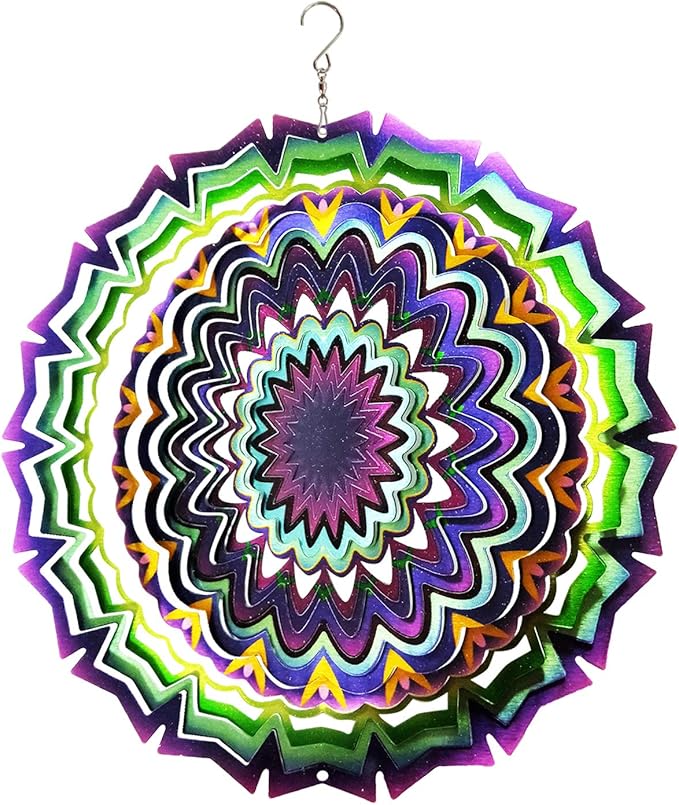 FONMY Wind Spinner Mandala Lucky Star Purple Color 12 inch 3D Stainless Steel Laser Cut Metal Art Geometric Pattern - Hanging Wind Spinner, Kinetic Yard Art Decorations - Indoor/Outdoor Décor